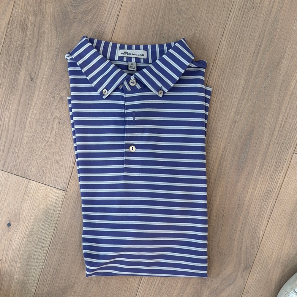 Peter Millar Purple and White/Gray Striped Polo Shirt